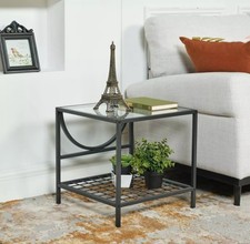 Glass Top Black End Table/
