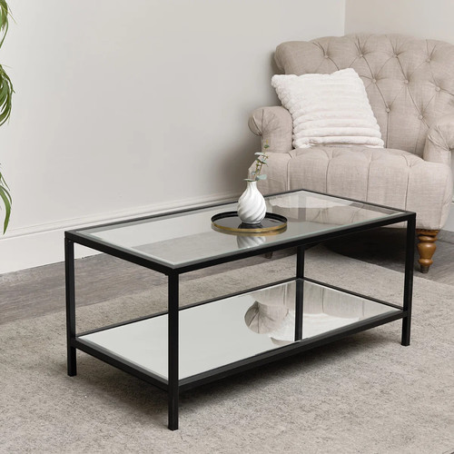 Black glass mirrored coffee - glass,