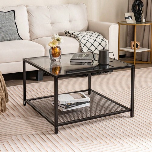 Grey glass coffee table 70cm - glass,