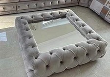 Upholstered velvet glass top